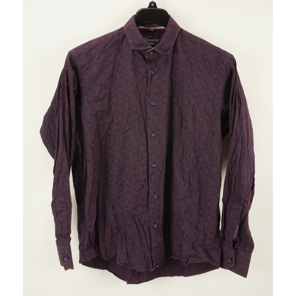 Luchiano Visconti Paisley Jacquard Flip Cuff Shirt Men's Large Purple Button Up